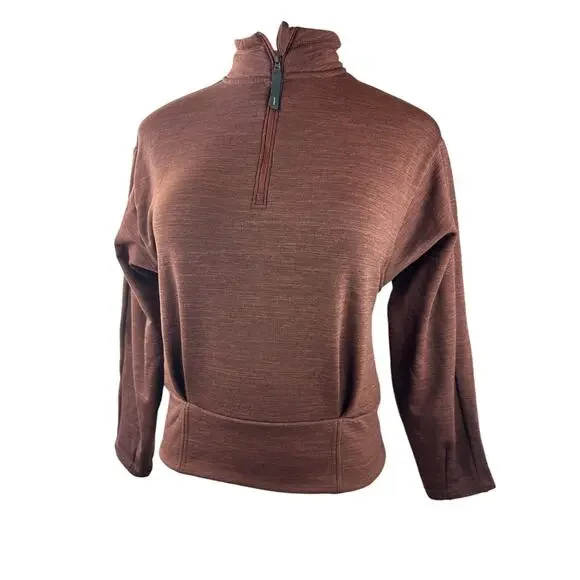 Athleta Altitude Polartec Half Zip Sweatshirt Mahogany Heather Brown Crop Small - Picture 14 of 14